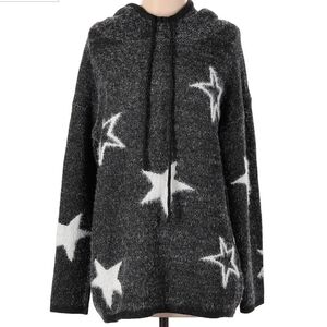 Hem & Thread Charcoal Gray with White Stars Pullover Hoodie Size Medium
